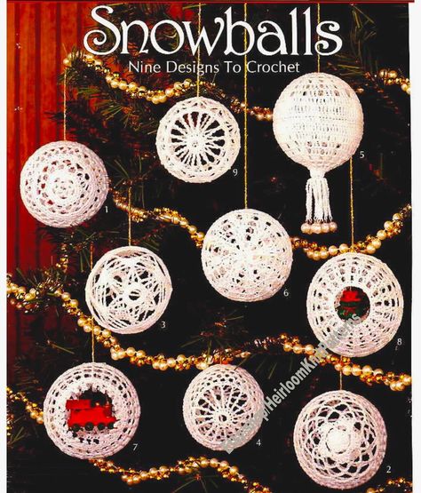 Snowball Ornament, Christmas Crochet Pattern, Crochet Christmas Decorations, Vintage Crochet Pattern, Crochet Vintage, Christmas Ornament Pattern, Crochet Christmas Ornaments, Christmas Crochet Patterns, Christmas Tree Pattern