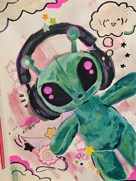 ikea alien plush gouache painting gnarp Pinterest Board Covers, Alien Plush, Characters Cartoon, Alien Drawings, Green Alien, Posca Marker, Painting Gouache, Arte Alien, Posca Art