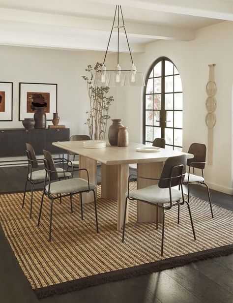 Cullen Pendant Light Wood Dinner Table, Wood Rectangle Dining Table, Rectangle Kitchen Table, Wood Dining Table Modern, Modern Mediterranean, Interesting Patterns, Minimal Furniture, Long Dining Table, Lulu And Georgia