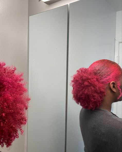 Hot Pink Natural Hair, Pink Afro Hair, Pink And Black Hair Black Women Natural, Pink 4c Hair, Hot Pink Natural Hair Black Women, Streetwear Tiktok, Dyed Afro Hair 4c Pink, Pink Afro, Hair Tea