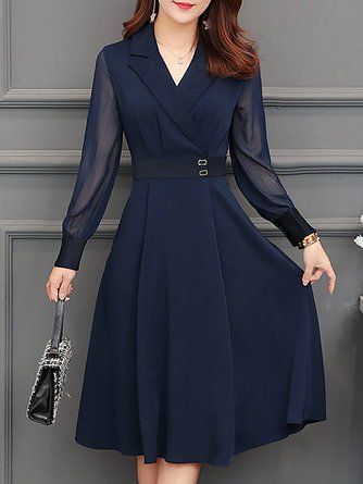 Midi Dress Work, Solid Midi Dress, Pakaian Feminin, Long Sleeve Wrap Dress, 가을 패션, Classy Dress, Fesyen Wanita, Fashion Styles, Blue Dress