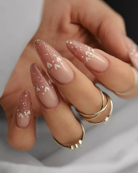 Nude Nail Designs, Nail Designs Valentines, Rose Gold Nails, Dots Nails, Rose Nails, Pink Nail Designs, Nails Pink, Heart Nails, Valentine's Day Nails