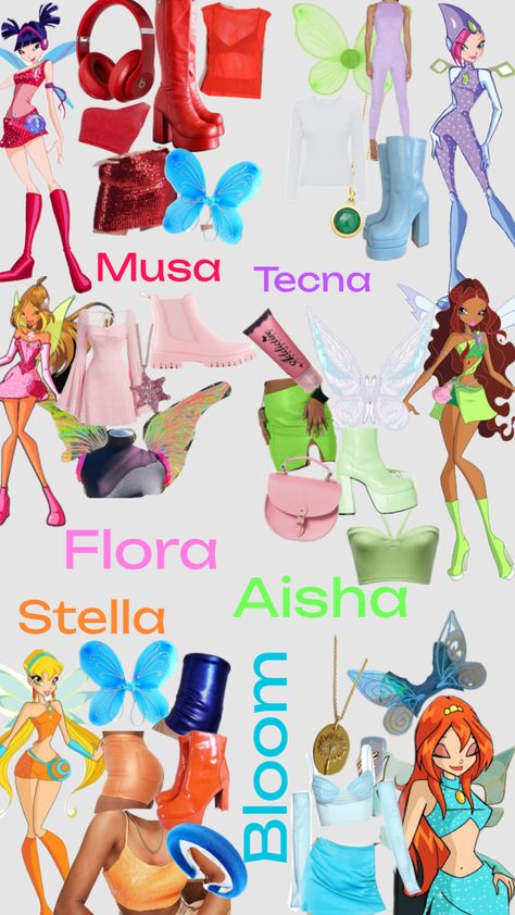 #winxclub #bloom #stella #aisha #tecna #florawinx #musa #fyp #halloween #costume #fairycore #cosplay Winx Cosplay, Bloom Stella, Girl Group Halloween Costumes, Kostuum Halloween, Fairy Halloween Costumes, Hallowen Ideas, Pretty Halloween Costumes, Bloom Winx Club, Holloween Costume