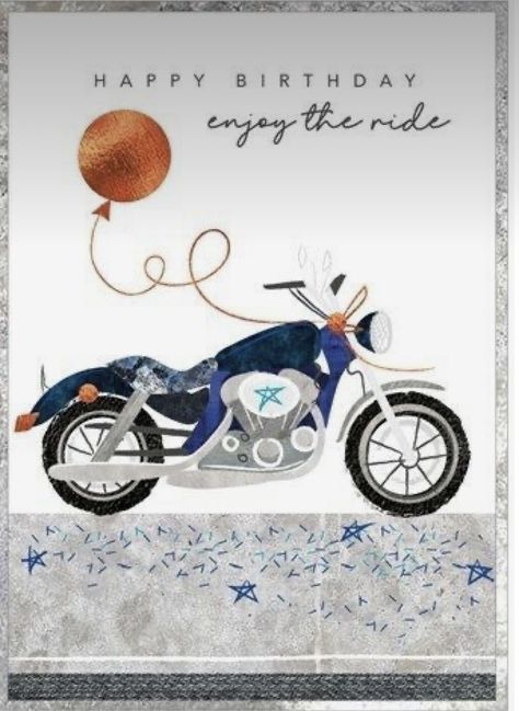 Happy Birthday Motorcycle, Printed Concrete, Orange Copper, Happy Birthday Wishes Cards, Christian Cards, Birthday Wishes Cards, Enjoy The Ride, Card Pattern, Birthday Cards For Men