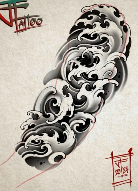 Japanese Water Tattoo, Japanese Wave Tattoos, Traditional Tattoo Stencils, Tato Maori, Geisha Tattoo Design, Japanese Tattoos For Men, Traditional Japanese Tattoo Designs, Wave Tattoo Design, Cool Shoulder Tattoos