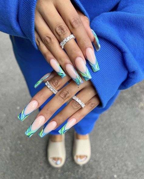 Wave Nails, Elegant Nail Art, Summery Nails, French Tip Acrylic Nails, Nails Tumblr, Vacation Nails, Coffin Nails Long, Sparkly Nails, Beautiful Nail Designs