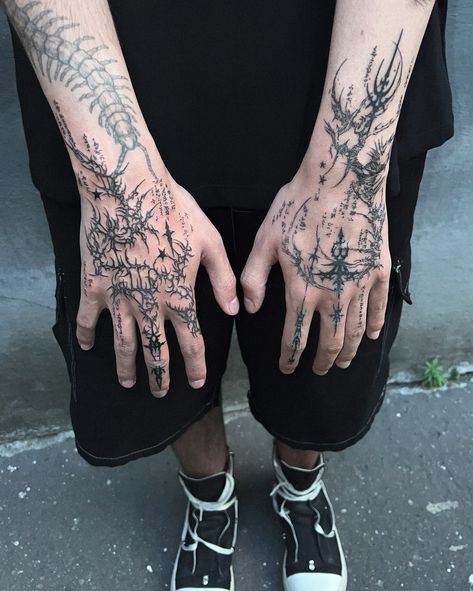 Two hand tattoos for @egotrrippin made in @gafa_tatu in Warsaw in two sessions:) Thinking of visiting Copenhagen this autumn, is there anyone who wants a tatt?:) pls let me know!! WARSAW based PARIS 24.08-31.08 #tat #tattoo #tattooed #tattooist #tattooart #tatuagem #paristattoo #copenhagentattoo #tattooartist #warsawtattoo #europetattoo #handtattoo #cybersigilism #cybersigilismtattoo #tt #ttt #fingertattoo Cybersigilism Tattoo Hand, Two Hands Tattoo, Cybersigilism Tattoo, Full Hand Tattoo, Think Tattoo, Paris Tattoo, Hand Tats, Tattoo Hand, Facial Tattoos