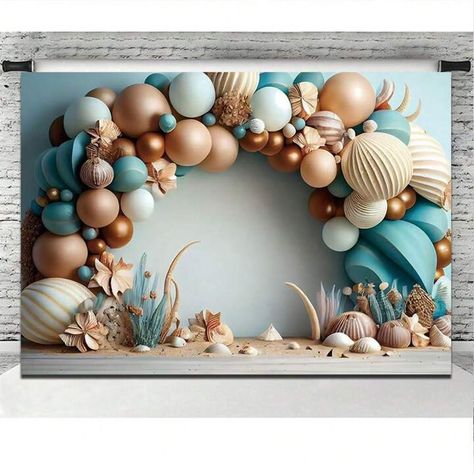 1pc Shell Balloon Background Decoration Banner, Ocean Blue Party Backdrop Cloth For Living Room, Bedroom Wall Decoration, Suitable For Self-Portrait Photography, Studio Decoration Props | SHEIN USA Blue Party Backdrop, Birthday Party Decorations At Home, Ocean Birthday Theme, Sea Themed Birthday Party, Ocean Decorations, Foil Backdrop, Studio Decoration, Bedroom Wall Decoration, Ocean Birthday