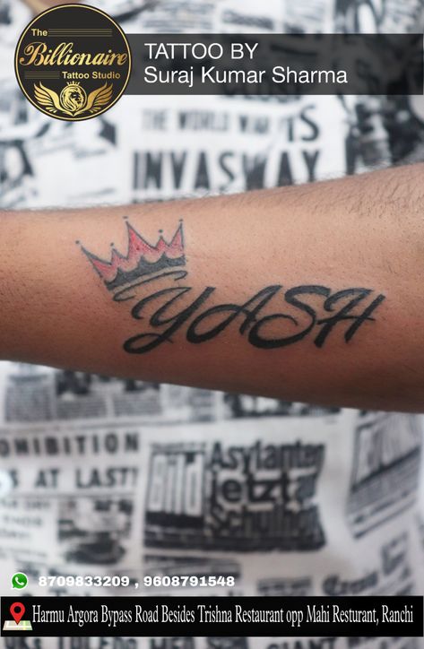 Yash name tattoo Crown tattoo Yash Name, Tattoo Designs Women, Name Tattoo On Hand, Arrow Tattoos For Women, Name Tattoo Ideas, Wedding Hoop, Cowgirl Art, Crown Tattoo, Name Tattoo Designs