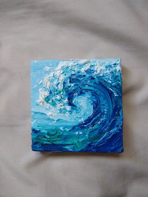 2x2 Paintings, Ocean Wave Painting, Mini Oil Painting, Oil Painting For Beginners, Practice Drawing, Oil Pastel Paintings, Paint Night, Wave Painting, Painting Inspo