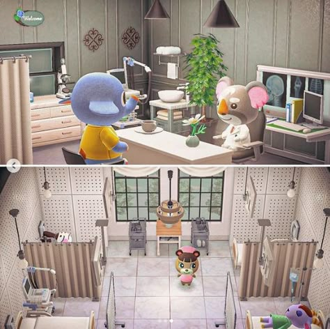 Acnh Hospital Exam Room Ideas, Acnh Hospital Exam Room, Animal Crossing Hospital Ideas, Acnh Hospital Ideas, Animal Crossing Hospital, Happy Home Paradise Interior, Animal Crossing Hhp, Acnh Room Ideas, Animal Crossing Interior