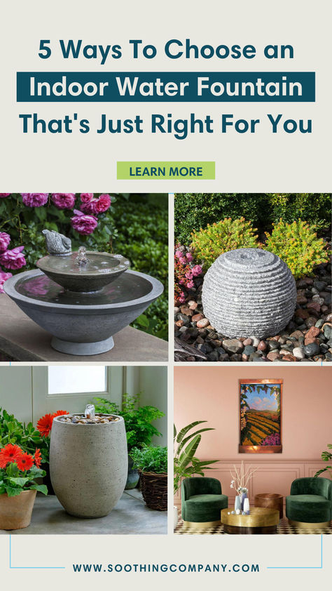 Discover how to choose the perfect indoor water fountain, whether a smaller fountain, tabletop fountain, or wall fountain, to enhance your home decor. Learn about the benefits of indoor fountains, including tranquility and a relaxing indoor air temperature. Small Fountain Ideas Indoor, Fountain Ideas, Indoor Water Fountains, Tabletop Fountain, Small Fountains, Water Fountains Outdoor, Indoor Fountain, Water Fountains, Wall Fountain