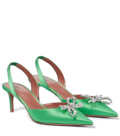 Muaddi Shoes, Amina Muaddi Heels, Amina Muaddi Shoes, Amina Muaddi, Summer Events, Green Satin, Slingback Pump, Fall In Love, Designer Fashion