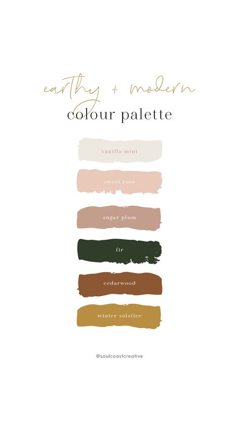 Branding Colour Palette, Modern Colour Palette, Yoga Branding Design, Muted Colour Palette, Earthy Modern, Boho Branding, Muted Colour, Nature Goddess, Slow Lifestyle