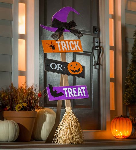 Halloween Witch's Broom Shaped Porch Leaner | Wind and Weather Classic Halloween Characters, Porche Halloween, Halloween Witch Legs, Christmas Deer Decorations, Halloween Flying Witch, Halloween Witch Brooms, Nora Fleming, Halloween Ball, Halloween Wood Crafts