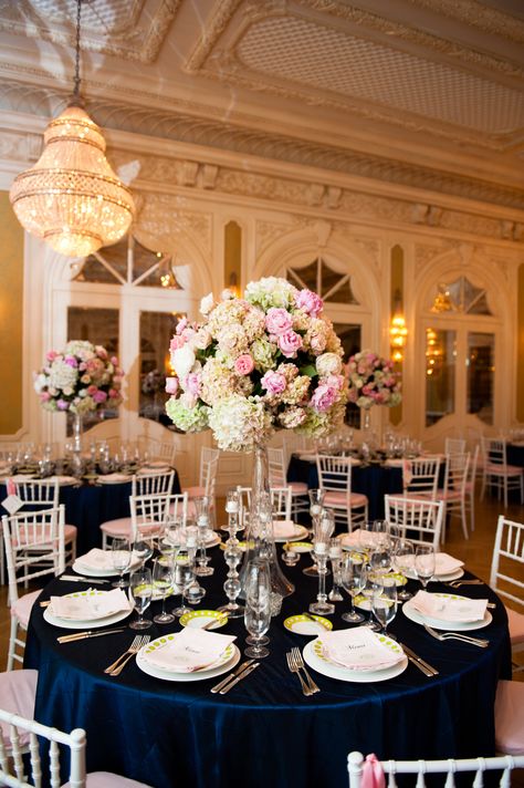 Navy and Pink Themed Wedding    www.seaisland.com #seaisland #eventdesign #decor #wedding Navy Blue Wedding Theme, Blue Wedding Receptions, Blue And Blush Wedding, Blush Wedding Decor, Pink Wedding Theme, Blue Themed Wedding, Wedding Dress Pictures, Navy Blue Wedding, Table Set Up