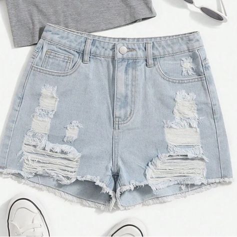 Never Worn Jean Shorts Shein Bottoms, Teen Jeans, Teen Shorts, Old Outfits, Summer Shorts Denim, Summer Outfits For Teens, Trendy Outfits For Teens, Ripped Shorts, Cute Preppy Outfits