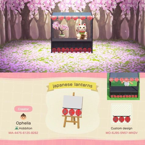 🏝 Nook’s Island on Instagram: “Check out this japanese lantern stall design! 🏮 ⠀ Designed by: Ophelia⠀ ⠀ ⠀ ➡️Visit our website to browse more designs, link in…” Animal Crossing Japanese Design, Animal Crossing Japanese, Animal Crossing Design Codes, Animal Crossing Design, Japanese Bathroom Design, Japanese Designs, Japanese Village, Japanese Shrine, Stall Design