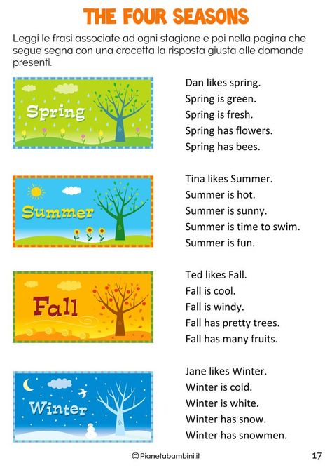 Seasons In English, Seasons For Kids, Kertas Kerja Prasekolah, English For Students, Grammar For Kids, English Activities For Kids, For Seasons, Teaching English Grammar, Learning English For Kids