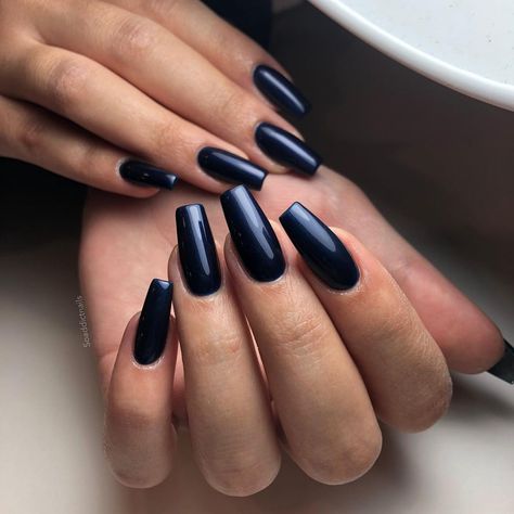 Midnight Blue Acrylic Nails, Midnight Blue Nails, Manicure Nail Designs, Romantic Nails, Blue Acrylic Nails, Sparkle Nails, Dark Nails, Glam Nails, Diamond Nails