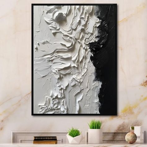 Designart "White And Black Tranquility Unleashed I" Abstract Marble Framed Canvas Wall Art - On Sale - Bed Bath & Beyond - 38004009 Opt Art, Marble Frame, Acrylic Wall Decor, Black Picture Frames, Gold Picture Frames, Acrylic Wall Art, Framed Canvas Wall Art, Metal Artwork, Diy Canvas