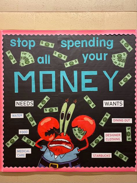 Back To School Ra Bulletin Boards, Bulletin Board Ideas For Ra, Resident Assistant Programs, Res Life Bulletin Boards, Inspirational Bulletin Boards, Needs Vs Wants, Ra Bulletins, Ra Boards, Ra Bulletin Boards