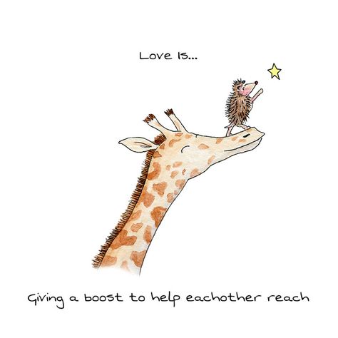 I Drew Animal Illustrations That Display The Little Ways We Show Love Unique Teachers Gift, Valentines Illustration, Love Is Comic, Animal Help, Cute Puns, Reach For The Stars, Card Print, Cute Giraffe, Cute Hedgehog