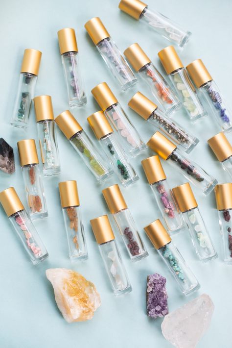 How to Use Crystals With Oils (+ a Complete Guide to Crystals and Their Uses) - Whimsy and Wellness Crystals And Their Uses, Guide To Crystals, Essential Oil Roller Bottle, Cleansing Crystals, Essential Oil Roller, Roller Ball, Essential Oil Perfume, Roller Bottle, Small Bottles