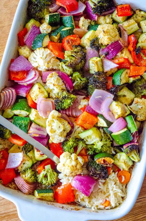 Rice With Roasted Vegetables, One Pan Baked Rice And Vegetables 12 Tomatoes, Oven Baked Rice And Vegetables, Oven Baked Rice Recipes, Baked Rice And Vegetables, Baked Rice Recipes Oven, Rice And Veggies, Pan Dishes, Rice Bake