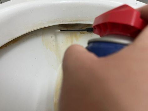 This video by Kendall Todd features a clever tip for using WD-40 to properly clean your toilet. Watch the full video here.Ever wondered how to get your toilet bowl looking spotless without breaking a sweat? In this video, we've got a two-step trick for how to use WD-40 to clean your toilet bowl effectively. Say goodbye to those stubborn stains and mineral deposits! We gave this method a try and the results were pretty instantaneous!All you have to do is spray a little WD-40 on th… How To Clean Under Toilet Bowl Rim, Stubborn Toilet Bowl Stains, How To Remove Toilet Bowl Ring, Stained Toilet Bowl How To Remove, Wd 40 Uses Cleaning, How To Paint Behind A Toilet, Vintage Glam Bathroom, Clean Black Mold, Cleaning Toilet Stains