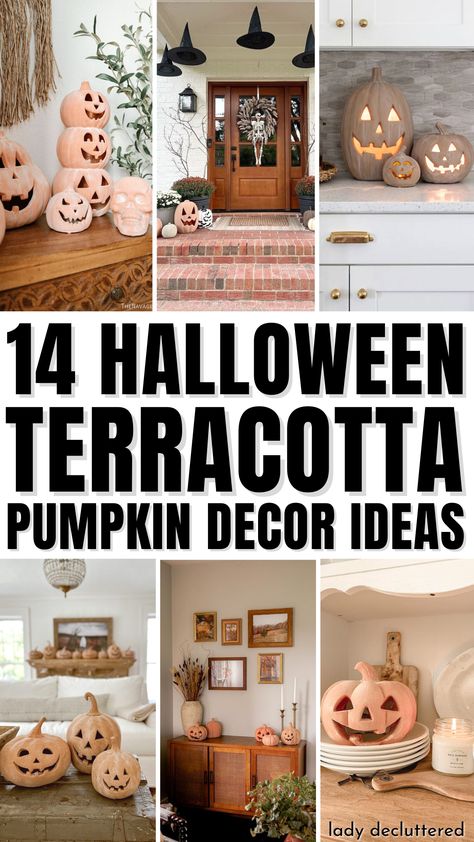 14 Halloween Terracotta Pumpkin Decor Ideas Terracotta Halloween Decorations, Terracotta Halloween Decor, Terra Cotta Pumpkin Decor, Terracotta Pumpkin Decor, Terracotta Pumpkins Front Porch, Terracotta Halloween, Terra Cotta Pumpkins, Terracotta Pumpkins, Pumpkin Decor Ideas