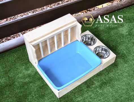 Litter Box Ideas, Bunny Litter Box, Diy Rabbit Cage, Diy Guinea Pig Cage, Rabbit Hay Feeder, Dog Bowl Holder, Rabbit Litter, Rabbit Litter Box, Rabbit Hay