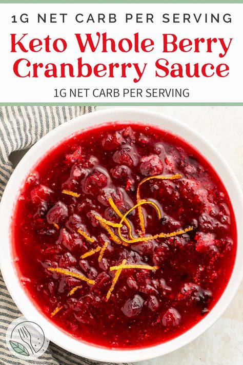 With only 1g net carb per serving, this simple yet delicious keto cranberry sauce belongs on your low carb or reduced sugar holiday table! Made with fresh whole cranberries, a keto-friendly sweetener, and a little optional orange zest, no one would ever guess this homemade cranberry sauce is also sugar free! Paleo Cranberry Sauce, Sugar Free Cranberry Sauce, Fresh Cranberry Sauce, Thanksgiving Side Dishes Healthy, Easy Cranberry Sauce, Fresh Cranberry, Cranberry Sauce Recipe, Roast Turkey, Holiday Side