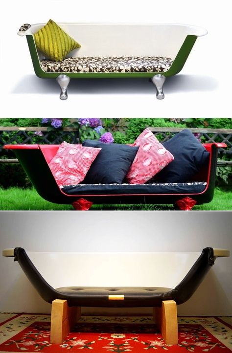 11 creative ways to upcycle old bathtub Boring Living Room, Bathtub Pictures, Garden Bathtub, Old Bathtub, Revamp Furniture, Making Furniture, Bath Seats, Bathtub Remodel, Tub Ideas