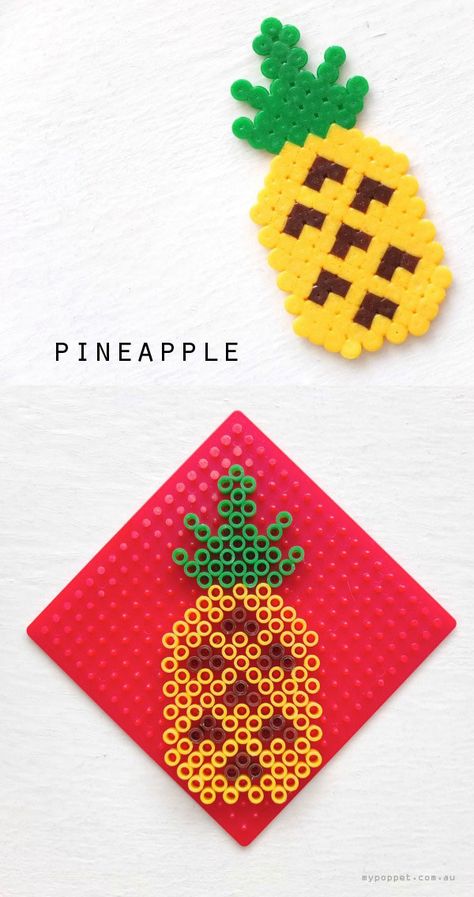 Pineapple Crafts, Perler Beads Ideas, Fun Fruit, Easy Perler Bead Patterns, Pearl Beads Pattern, Hama Beads Design, Astuces Diy, Perler Crafts, Sell Diy