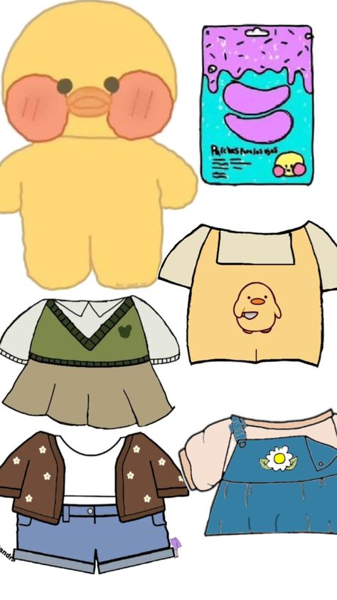 Paper Duck Outfits, Ducky Clothes, Paper Duck, Duck Cloth, Paper Doll, Paper Dolls, Hello Kitty, Kitty, Drawings