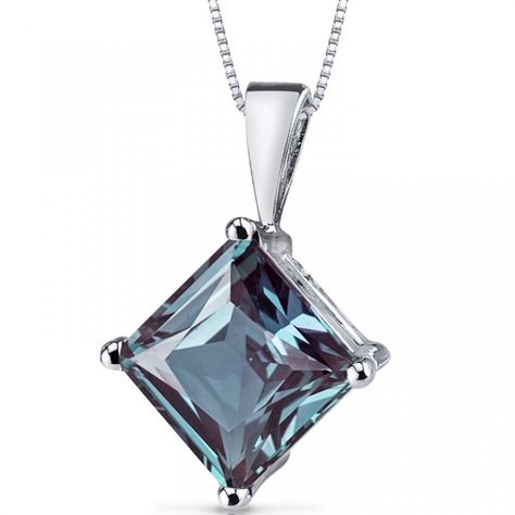 14k White Gold Princess Cut Alexandrite Solitaire Pendant Necklace Alexandrite Necklace, Alexandrite Jewelry, Necklace White Gold, Swiss Blue Topaz Ring, White Gold Pendant Necklace, Princess Cut Gold, Morganite Diamond, Solitaire Pendant Necklace, Ruby Necklace