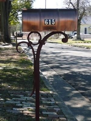 Iron Mailbox Post - Foter Wrought Iron Mailbox, Iron Mailbox, Metal Tree Art, Mailbox Stand, Mailbox Makeover, Mailbox Landscaping, Unique Mailboxes, Mailbox Ideas, Vinyl Shutters