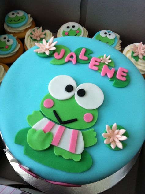 Keroppi birthday cake Keroppi Birthday Cake, Kerropi Birthday, Keroppi Birthday Party Ideas, Keroppi Party, Keroppi Cake, Keroppi Birthday, Frog Food, Frog Cupcakes, Happy Birthday Wishes Song