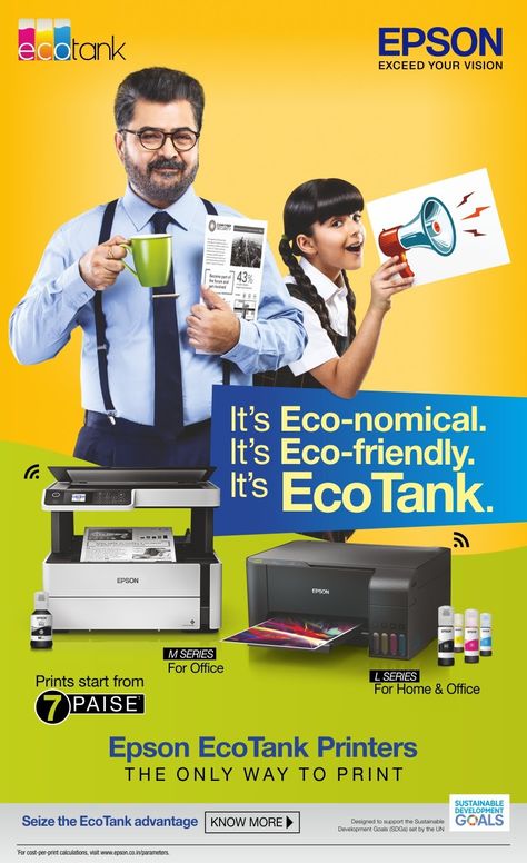 Epson is one of the world’s best printer brands with M Series for office and L series for home and office printing. Epson EcoTank printers are both economical and eco-friendly with it’s low cost printing solution and heat free technology. Buy your Epson EcoTank to boost productivity and save on print costs and power consumption.  Link: https://epsonshop.co.in/inktank-printers.html Printer Ads, Epson Ecotank Printer, Best Printer, Printer Storage, Social Post, Epson Printer, Sustainable Development Goals, Boost Productivity, Promotional Design