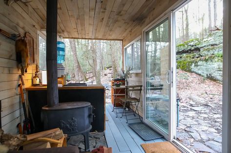 Container Cabin in the Catskills - Tiny houses for Rent in Saugerties, New York, United States Shipping Container Home Builders, Container House Interior, Container Homes For Sale, Cargo Container Homes, Shipping Container Cabin, Tiny Houses For Rent, Container Cabin, Light Hardwood Floors, Building A Container Home