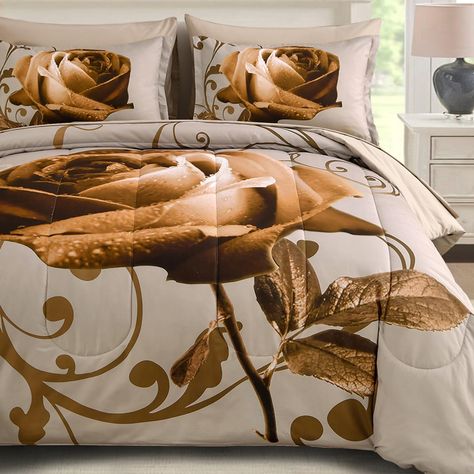 PRICES MAY VARY. [Special Brown Rose Pattern] WONGS BEDDING 3D Brown rose 7 Pieces comforter set uses a black background with a Brown rose pattern to form a noble, elegant and fashionable style. If you are considering a warm and beautiful comforter to decorate your bedroom, then you must not miss our comforter. [7 Pieces Bed in a Bag] Brown rose bed in a bag king with 1 comforter 103" x 90" + 2 pillowcases 20" x 40"+1 Fitted Sheet 70"x 80"x14"+1 Flat Sheet 102"x 108"+2 Pillow Shams 20"x 36".The Fall Comforter Sets, Cozy Feminine Bedroom, Brown Comforter Sets, Rose Comforter, Brown Comforter, Rose Bed, Blue Comforter Sets, Blue Comforter, Makeover Bedroom