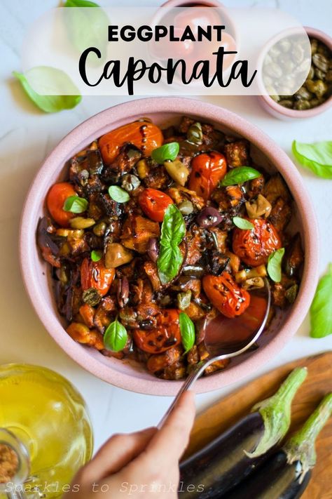 Eggplant Caponata is sweet and savory all in one bite as it combines eggplant, cherry tomatoes, onion, and olives that are mixed in a balsamic vinegar glaze. It is the perfect appetizer to share with friends. Balsamic Vinegar Glaze, Eggplant Caponata, Summer Grilling Recipes, Trending Recipes, Balsamic Glaze, Perfect Appetizers, Sweet And Savory, Food Trends, Family Friendly Meals