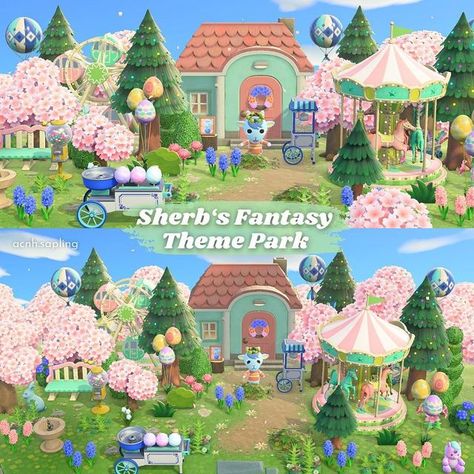 Acnh Theme Park, Sherb Acnh, Codes Acnh, Fairy Tale Home, Cozy Games, Animal Crossing Wild World, Acnh Codes, Outdoor Park, Snow Fairy