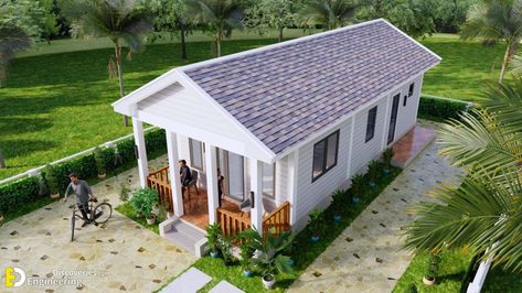 Small House Plans 4.5×12 M 2 Beds Gable Roof | Engineering Discoveries Mother In Law Cottage, 2 Bed House, Carriage House Plans, Building Plans House, Simple House Plans, Tiny House Floor Plans, Small House Plan, Small House Design Plans, Roof Styles