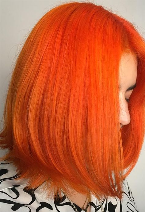 59 Fiery Orange Hair Color Shades: Orange Hair Dyeing Tips - Glowsly Orange Hair Color Ideas, Bright Orange Hair, Orange Hair Dye, Orange Hair Color, Dramatic Hair Colors, Yellow Hair Color, Cherry Red Hair, Hair Dye Brush, Hair Orange