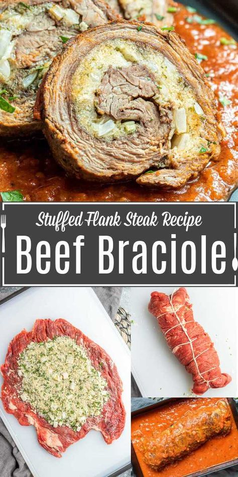 Braciole Recipe Italian, Beef Braciole Recipe, Italian Beef Recipe, Italian Christmas Dinner, Stuffed Flank Steak, Beef Braciole, Italian Beef Recipes, Braciole Recipe, Beef Flank