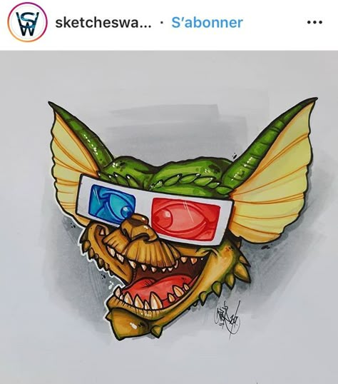 Gremlins 3D Gremlins Art, France Love, Cartoon Character Tattoos, Sketch Tattoo Design, Jar Art, Halloween Tattoo, Tattoos Art, Graffiti Characters, Minimalist Tattoos