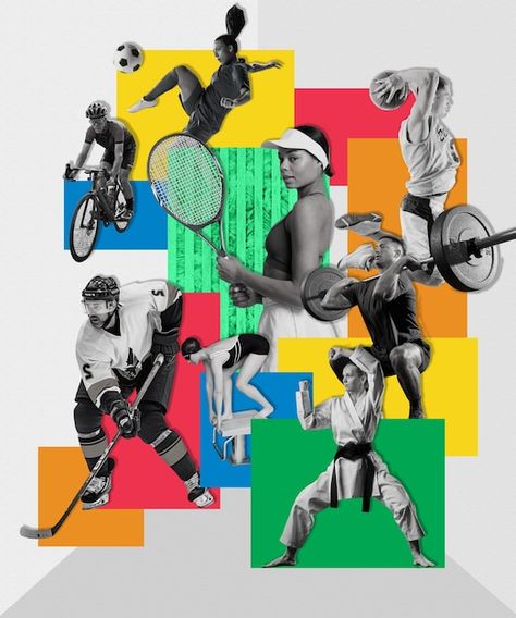 Photo sports  abstract collage | Premium Photo #Freepik #photo #sport #abstract #arrangement #active Photo Sport, Posters Conception Graphique, Foto Collage, Sport Branding, Social Media Branding Design, Collage Drawing, Sport Banner, Sport Poster Design, Abstract Collage