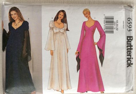 Butterick Pattern 6593 - Princes Seam Empire Waist Evening Gown w/V or Scoop Neck & Contrast Angel Sleeves or Puff Bell or Angel Sleeves by GertAndElmer on Etsy Butterick Sewing Patterns, Sleeve Variations, Sewing Projects Clothes, Vintage Dress Patterns, Butterick Pattern, Flared Dress, Clothes Sewing Patterns, Fashion Design Sketches, Sewing Pattern Sizes